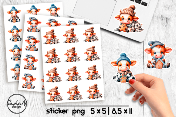 Download Cute Winter Cow Gingerbread Stickers - Premium Resources