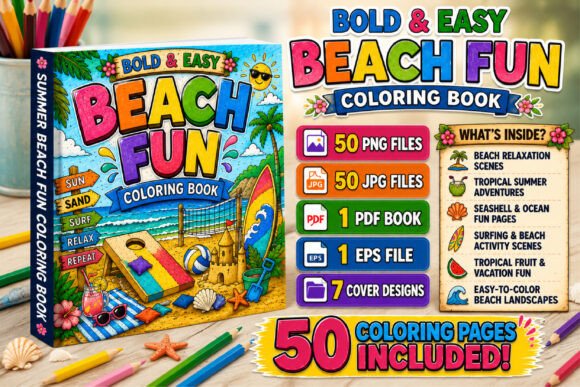 Download Bold &amp; Easy Beach Fun Coloring Pages - Beach Collection