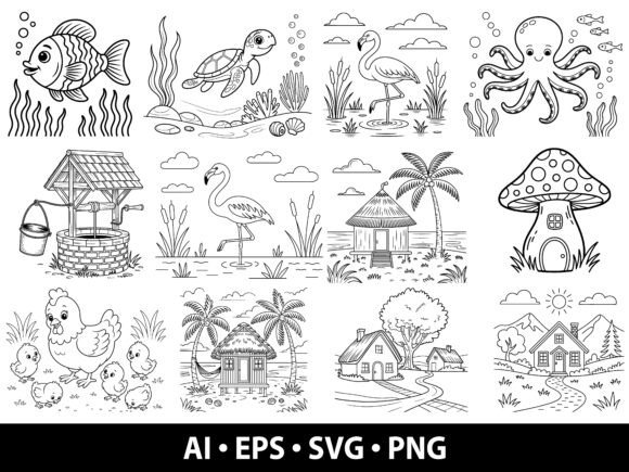 Download Animal and Nature Coloring Pages Pack - Nature Collection