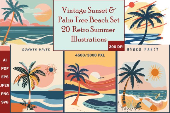 Download 20 Retro Palm Beach Posters - Beach Collection
